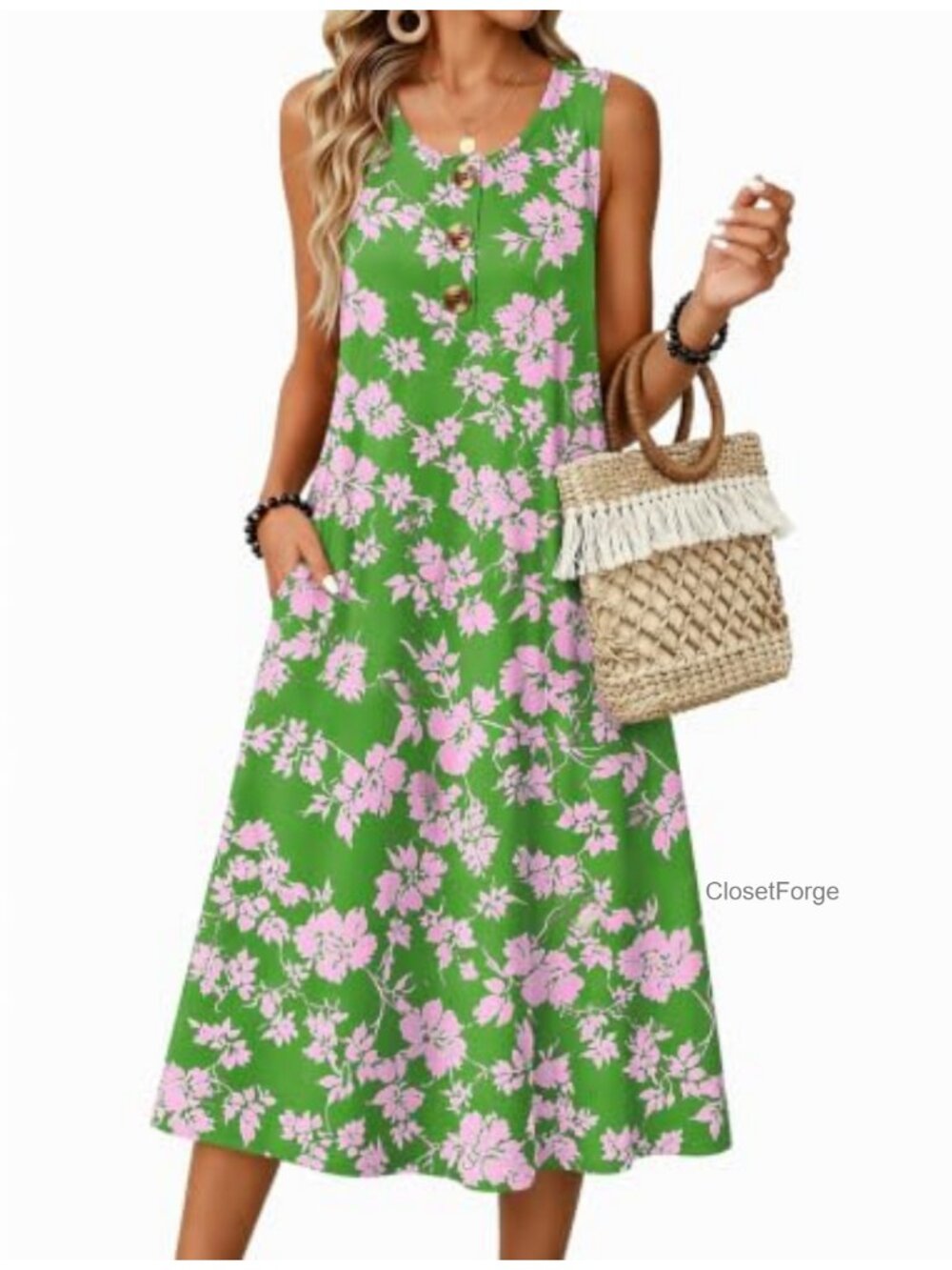 Zeagoo Women Sleeveless Button Down Midi Sundress with Pockets